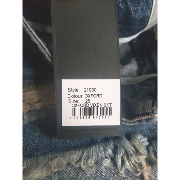 OneTeaspoon Denim Skirt Womens 28 Blue Oxford Distressed Front Zip Raw Hem Nwt - Picture 8 of 8